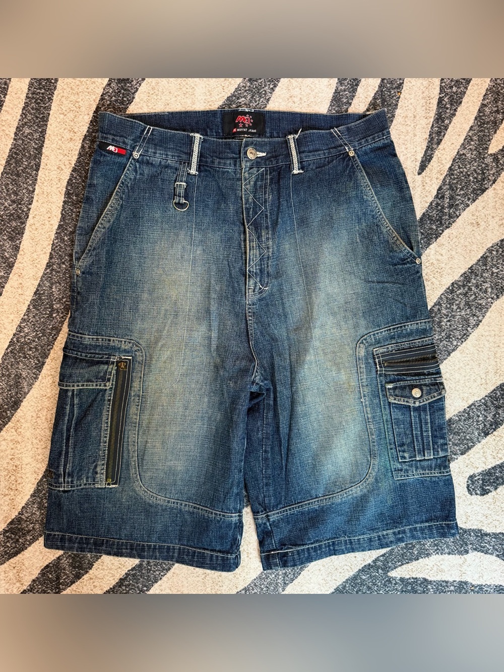 Vintage Y2K Moffat Baggy Carpenter Denim Blue Jean Shorts Jorts 34 13in